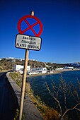 Traffic sign in Mykonos, Greek Islands, Greece
