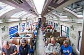 Train between Aguas Calientes (Machu Picchu stop) and Ollantaytambo, Cusco Region, Peru