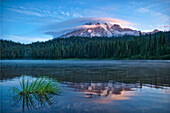 Mount Rainier with lenticular cloud from Reflection Lake; Mount Rainier National Park, Washington.