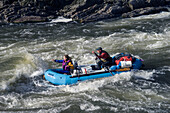 Wildwasser-Rafting durch die Grave Creek Rapids auf dem Rogue River, Oregon.
