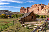 Historic Pendleton barn in the small pioneer farming community of Fruita, now in Capitol Reef National Park, Utah. The barn is over 100 years old.