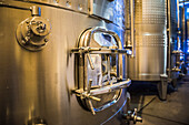 Wine fermentation tanks at Bodega Alta Vista, a winery in the Chacras de Coria area of Mendoza, Mendoza Province, Argentina