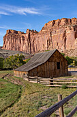 Historic Pendleton barn in the small pioneer farming community of Fruita, now in Capitol Reef National Park, Utah. The barn is over 100 years old.