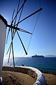 Traditionelle Windmühlen (Kato Milli) in Mykonos-Stadt, Griechenland