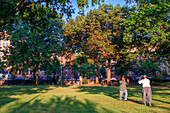 Morgendliches Tai-Chi im Garvey Park, Harlem, New York, USA.