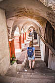 Woman visiting Santa Catalina Monastery (Convento de Santa Catalina), Arequipa, Peru