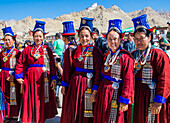 Ladakhi people with traditional costumes participates in the Ladakh Festival in Leh India