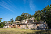 The Palace or El Palacio in the ruins of the Mayan city of Labna are part of the Pre-Hispanic Town of Uxmal UNESCO World Heritage Center in Yucatan, Mexico.