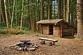 Hiker Camp on Oregon Coast Trail at Ecola State State Park on the northern Oregon coast.