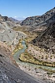 The canyon of the Rio Jáchal or Jachal River through the mountains of San Juan Province in Argentina.