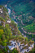 Gorges du Tarn from the Point Sublime Roc des Hourtous, La Malene, Lozere, France. UNESCO World Heritage Site. Grands Causses Regional Natural Park. Lozere. Occitanie.