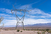 Electrical power transmission lines in San Juan Province, Argentina.