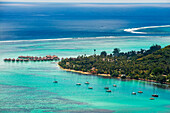 Moorea Insel Französisch-Polynesien Lagune Luftaufnahme Panorama. Riff sehen, Moorea Insel (Luftaufnahme), Inseln über dem Winde, Gesellschaftsinseln, Französisch-Polynesien, Pazifischer Ozean. Landschaft