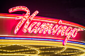 Das Flamingo Hotel und Kasino in Las Vegas. Das Hotel wurde 1946 von Bugsy Segal eröffnet und ist das älteste noch in Betrieb befindliche Resort auf dem Strip.