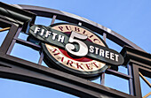 Fifth Street Public Market sign, downtown Eugene, Oregon.