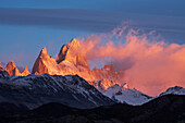 Mount Fitzroy and Cerro Poincenot at sunrise from Mirador Condores in Parque Nacional Los Glaciares near El Chalt?n, Patagonia, Argentina.