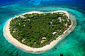 Aerial view of the heart-shaped island of Tavarua, near Viti Levu, Republic of Fiji, South Pacific Islands, Pacific