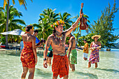 Island of Taha'a, French Polynesia. Polynesian music and dances at the Motu Mahana, Taha'a, Society Islands, French Polynesia, South Pacific.