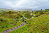 Landschaften in Fairy Glen, Isle of Skye, Innere Hebriden, Highland Region, Schottland, Vereinigtes Königreich, Europa