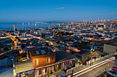 Valparaiso city center at twilight, Valparaiso Province, Valparaiso Region, Chile, South America