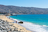Los Placeres beach on sunny day, Valparaiso, Valparaiso Province, Valparaiso Region, Chile, South America