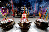 The Thien Hau Temple, the most famous Taoist temple in Cholon, incense sticks smoking, Ho Chi Minh City, Vietnam, Indochina, Southeast Asia, Asia