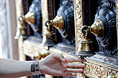 Sri Veeramakaliamman Hindu temple, door of temple with bells, Singapore, Southeast Asia, Asia