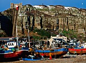 Boats On Rocky Beach At Hastings