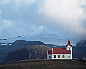 Snaefellsjokull-Gletscher und Kirche in Hellisandur-Rif