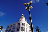 Street Lamp In Front Of Art Deco Building, Low Angle View