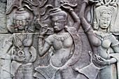 Ornate Carvings On Walls Of Bayon Temple, Angkor,Siem Reap,Cambodia