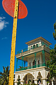 Road Sign In Front Of Palacio De Valle On Punta Gorda, Cienfuegos,Cuba