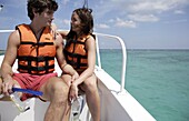 Couple In Boat On Mayan Riviera, Yucatan Peninsular,Quintana Roo State,Mexico