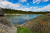 Boy (10-11) On Rocks On Uto Island, Baltic Archipelago Off Stockholm,Sweden
