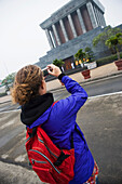 Woman Taking Photograph Of Ho Chi Minh Mauseleum,Rear View, Ho Chi Minh City,Vietnam