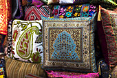 Colourful Decorative Cushions On Display At The Arab Market; Jerusalem, Israel