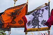 Flags From A Balinese Ceremony On The West Coast Of Bali; Kuta, Denpasar, Bali