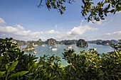 View of the limestone karsts and isles of Ha Long Bay, as seen from Titov Island; Quang Ninh, Vietnam