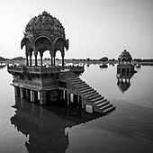 Gadsisar Lake, named after Gadsi Singh and is an artificial reservoir that, until 1965, was the only source of water supply to the city; Jaisalmer, Rajasthan, India