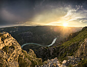 View of the Sulak canyon and the river at the sunset; Dubki, Dagestan Republic, Russia