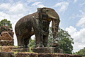 Stone elephant at corner of stone temple, Chang Puak Camp, East Mebon, Angkor Wat; Siem Reap, Siem Reap Province, Cambodia