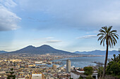 View of Naples and Mount Vesuvius coming down from Castel Sant'Elmo; Naples, Italy