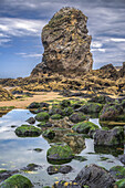 Sea Stack with rocks in tide pools at Marsden Bay off the North East coast of England; South Shields, Tyne and Wear, England