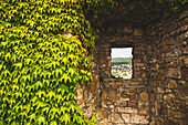 View out of window of Duino Castle; Trieste, Friuli Venezia Giulia, Italy