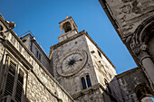 The Tower Clock in Nardoni Trg in the Old City; Split, Croatia