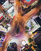 Drone view of a major roundabout in Ho Chi Minh City; Quan 1, Ho Chi Minh, Vietnam