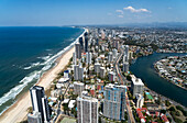 Overview of the coastal city of Gold Coast and Mermaid Beach; Gold Coast, Queensland, Australia