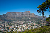 Überblick über die Skyline von Kapstadt und den Tafelberg vom Signal Hill Park; Kapstadt, Kap-Provinz, Südafrika.
