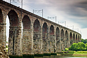 A Bridge With Arches And Power Lines On Top; Berwick Northumberland England