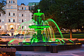 Tourny Fountain And The Quebec Parliament Buildings; Quebec City, Quebec, Canada
